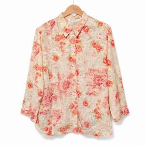 Vintage Susan Bristol Blouse Womens Plus Size 3X Multicolor Floral Button Up